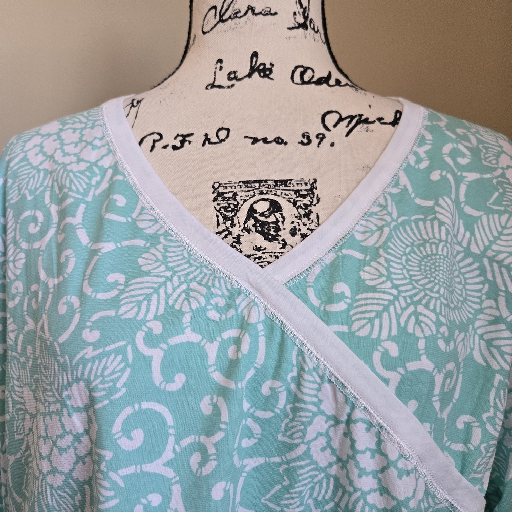 Garnet Hill Green Cotton Sleep Shirt Womens XL oriental Lightweight Pullover - Picture 2 of 11